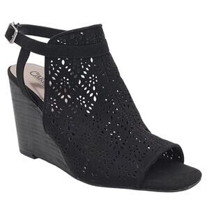 Carlos Santana Women US 8.5M Black Wedge Heel Slingback Sandals Gabrielle